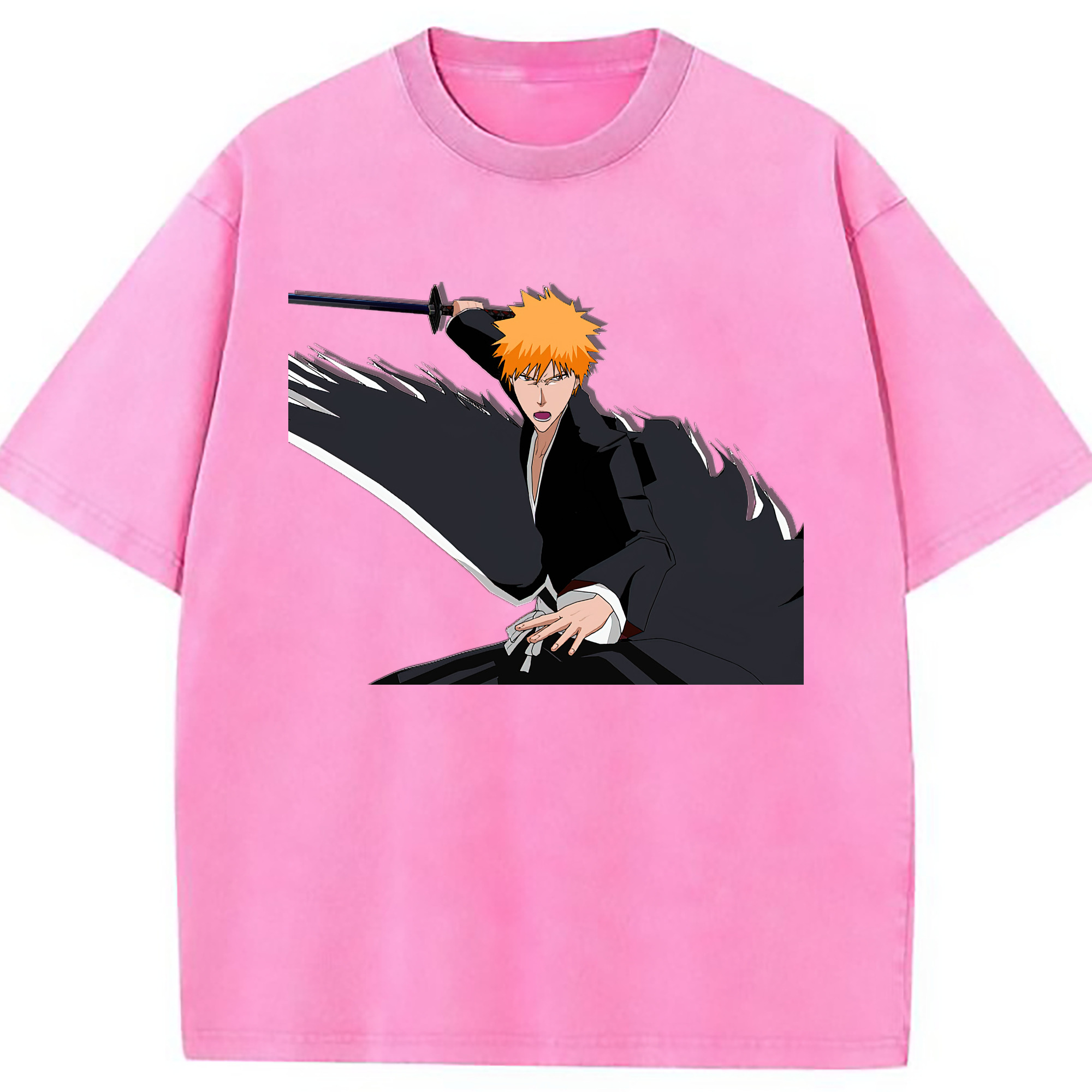 （画像用） ブリーチ 黒崎一護（くろさき いちご）BLEACH Kurosaki Ichigo 綿100% ヴィンテージ風 半袖Tシャツ（フロントプリント）